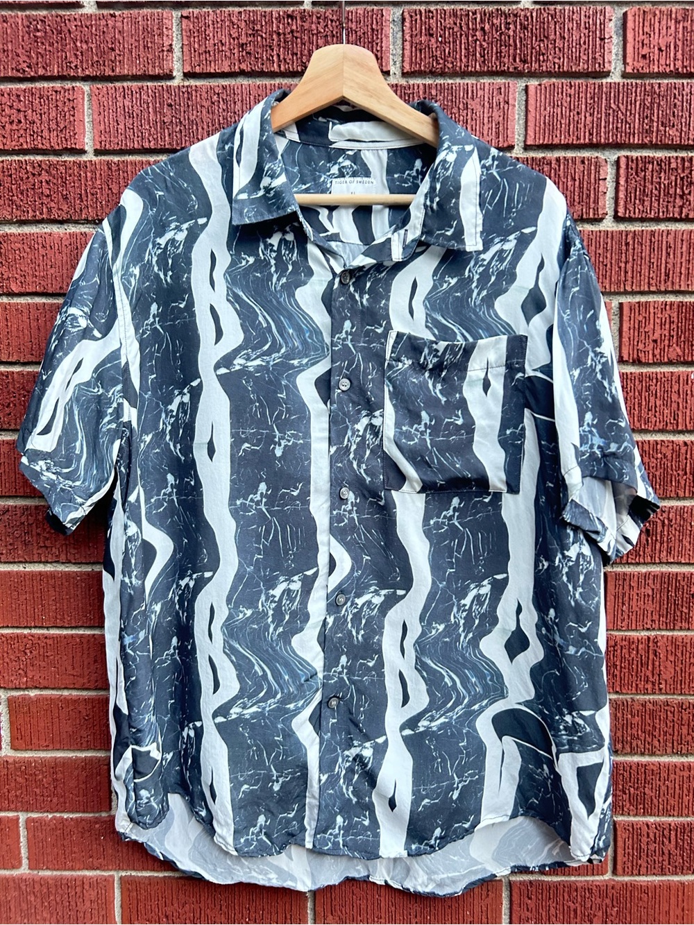 Tiger of Sweden Didon Marble Print Short Sleeve Shirt XL